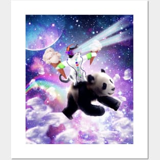 Lazer Rave Space Cat Riding Panda With Ice Cream Posters and Art